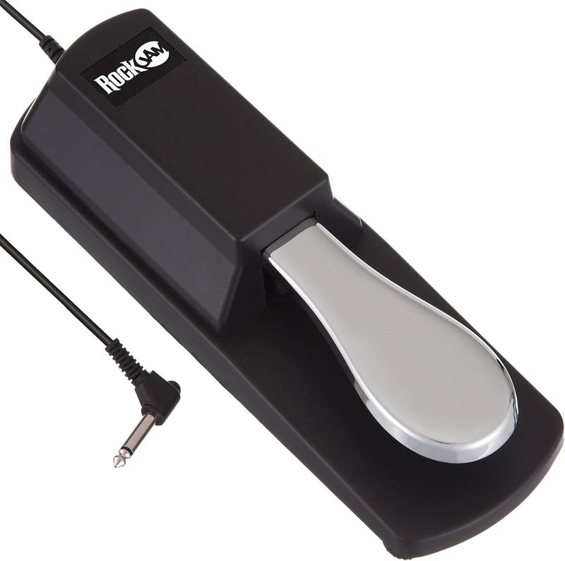 RockJam 6.35mm Sustain Pedal for Electronic Keyboards and Digital Pianos with Polarity Switch, Anti-Slip Rubber Bottom and 5.9 ft. Cable - Image 1